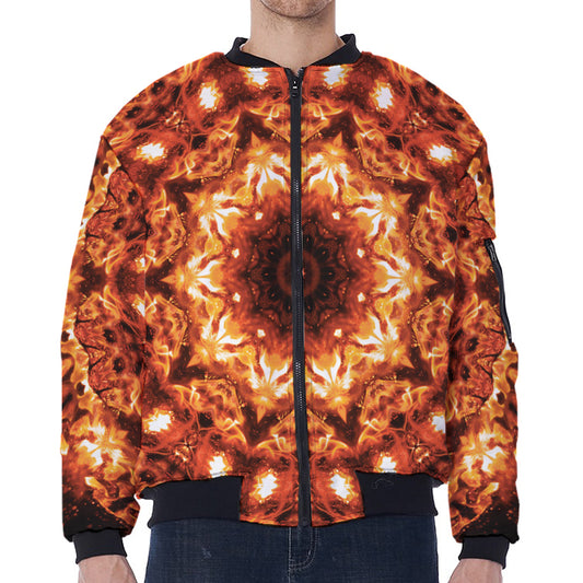 Orange Kaleidoscope Print Zip Sleeve Bomber Jacket
