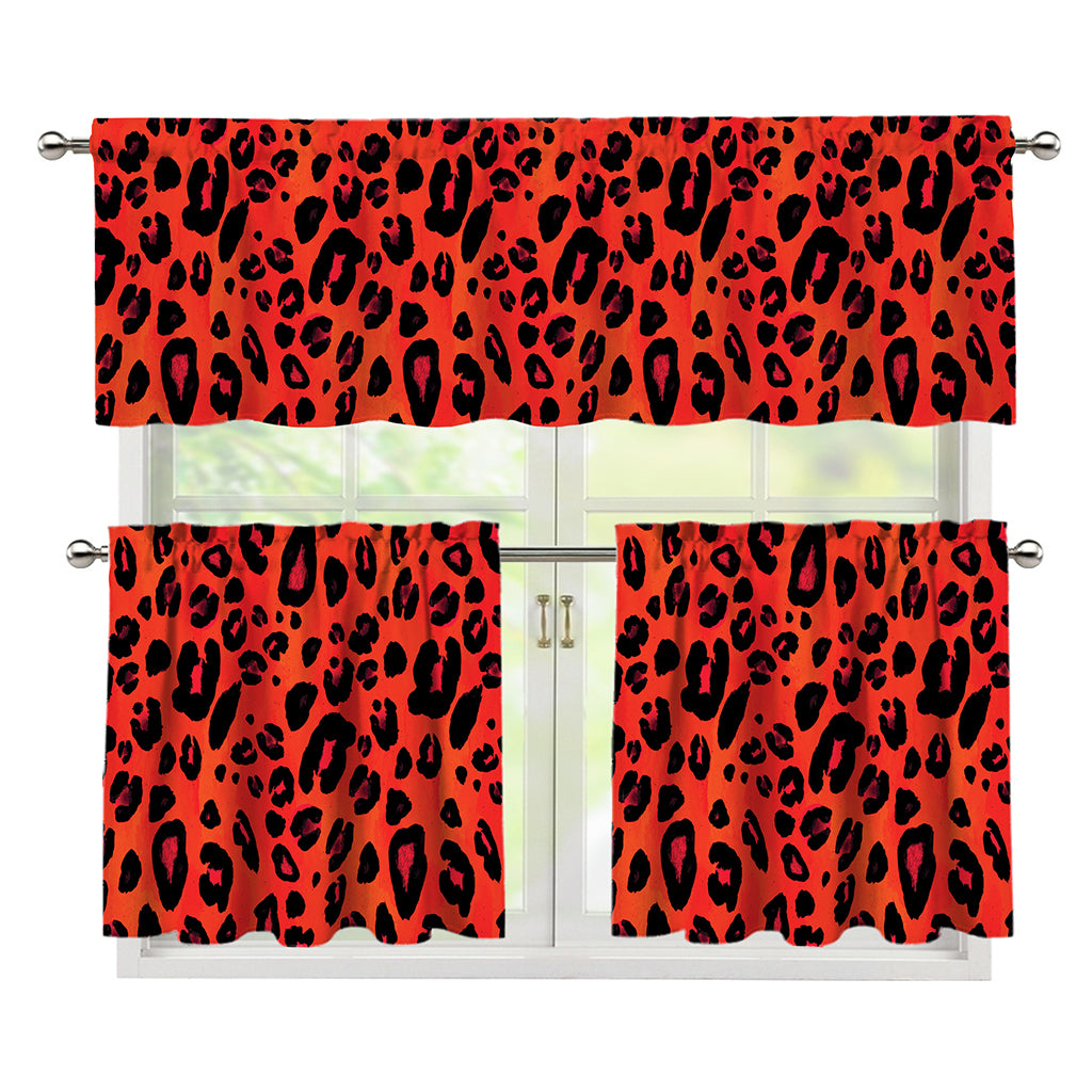 Orange Leopard Print 3 Piece Kitchen Curtains