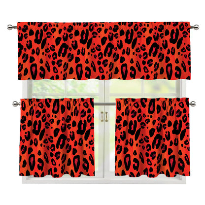 Orange Leopard Print 3 Piece Kitchen Curtains