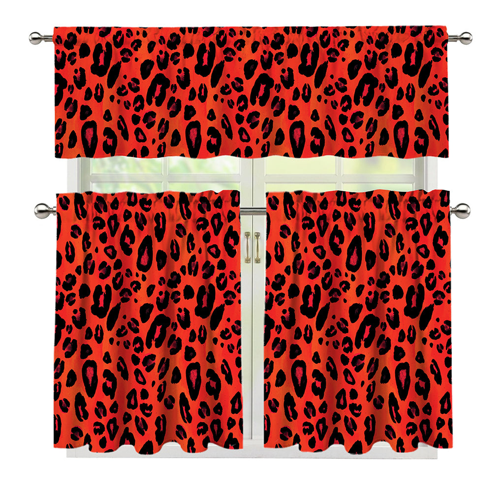 Orange Leopard Print 3 Piece Kitchen Curtains