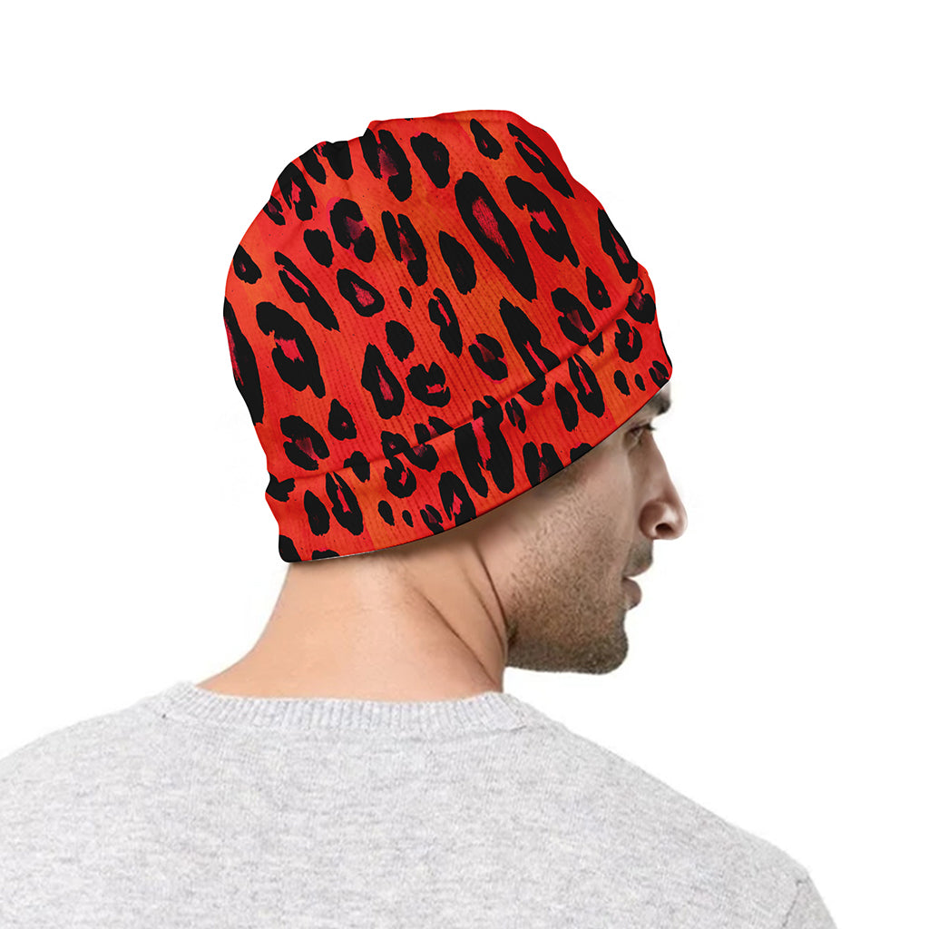 Orange Leopard Print Beanie