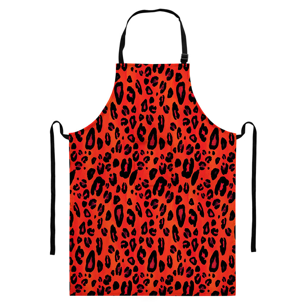 Orange Leopard Print Bib Apron With Pocket
