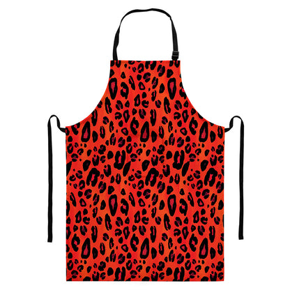 Orange Leopard Print Bib Apron With Pocket