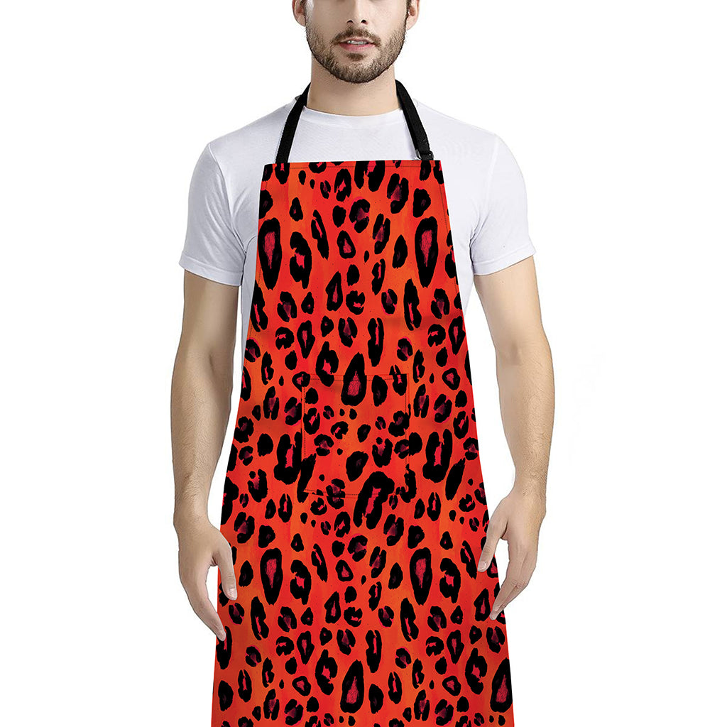 Orange Leopard Print Bib Apron With Pocket