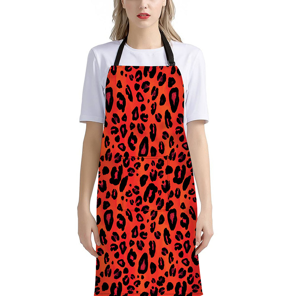 Orange Leopard Print Bib Apron With Pocket