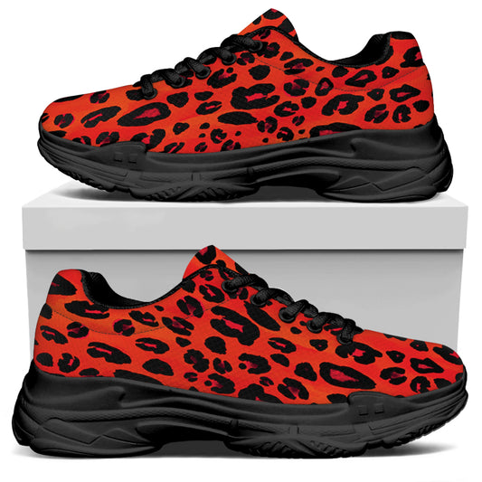 Orange Leopard Print Black Chunky Shoes