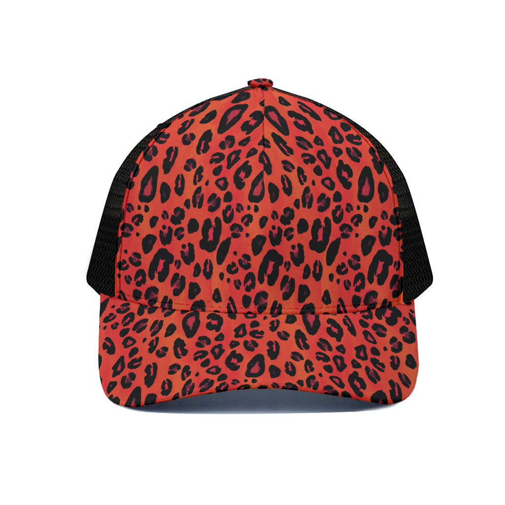 Orange Leopard Print Black Mesh Trucker Cap