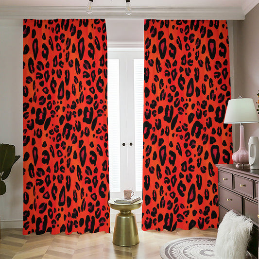 Orange Leopard Print Blackout Pencil Pleat Curtains