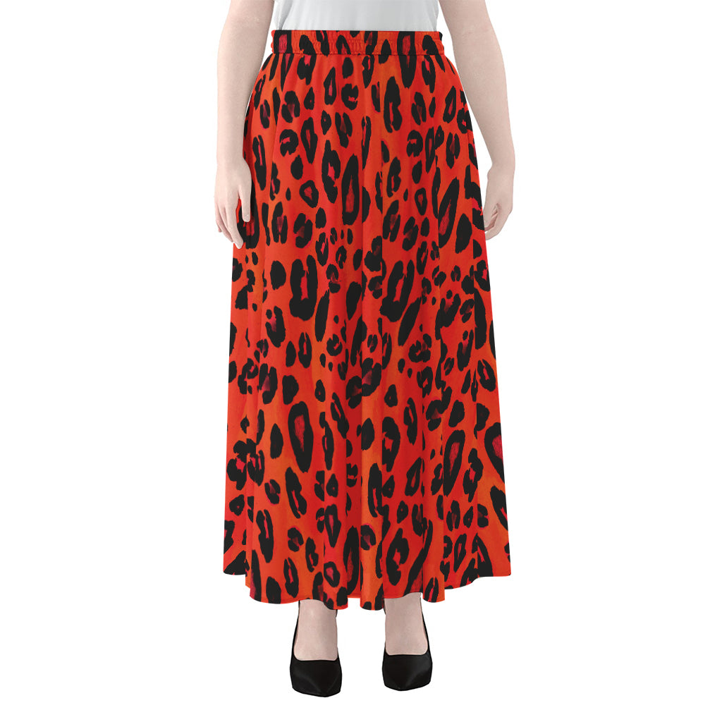 Orange Leopard Print Chiffon Maxi Skirt