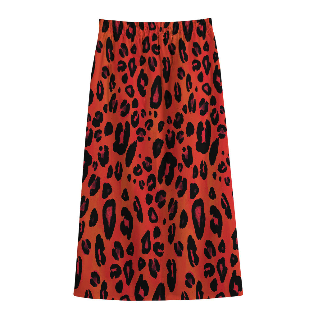 Orange Leopard Print Cotton Front Slit Maxi Skirt