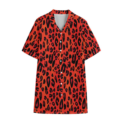 Orange Leopard Print Cotton Hawaiian Shirt