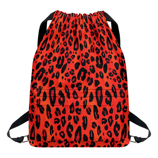 Orange Leopard Print Drawstring Backpack