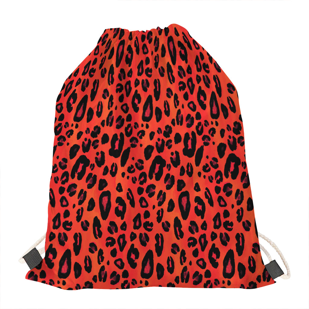 Orange Leopard Print Drawstring Bag