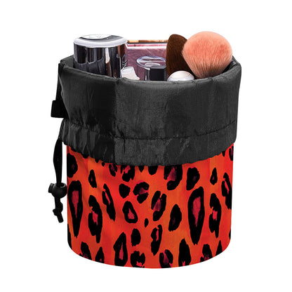 Orange Leopard Print Drawstring Makeup Bag