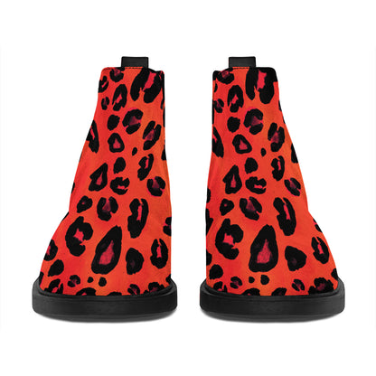 Orange Leopard Print Flat Ankle Boots