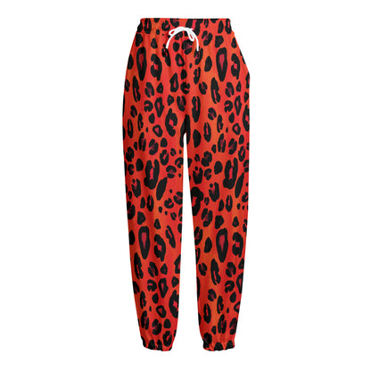 Orange Leopard Print Fleece Lined Knit Pants
