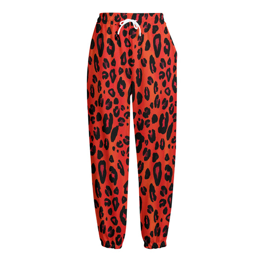 Orange Leopard Print Fleece Lined Knit Pants