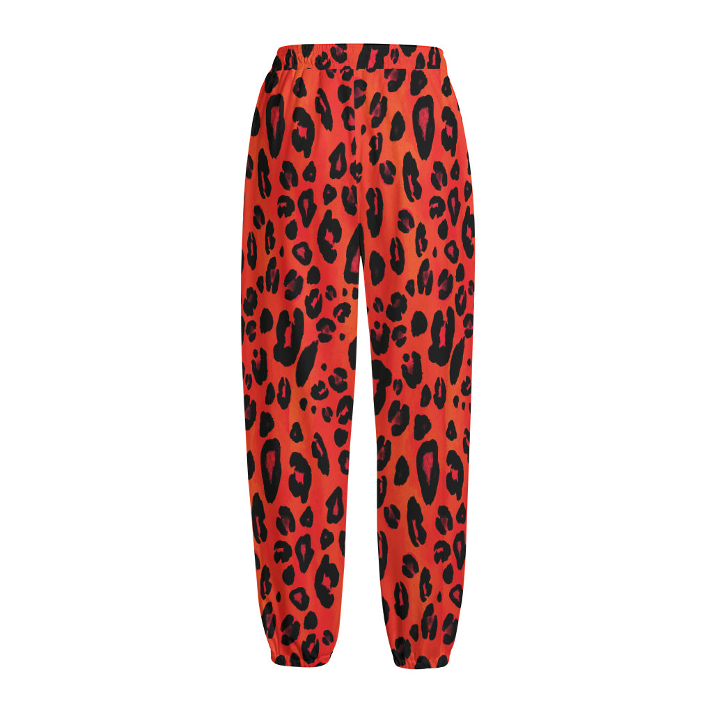 Orange Leopard Print Fleece Lined Knit Pants