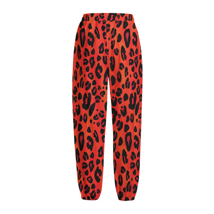 Orange Leopard Print Fleece Lined Knit Pants