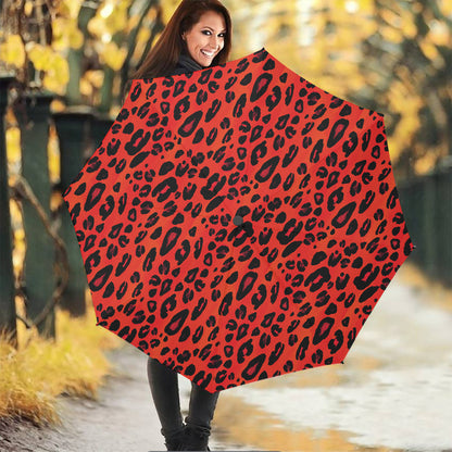 Orange Leopard Print Foldable Umbrella