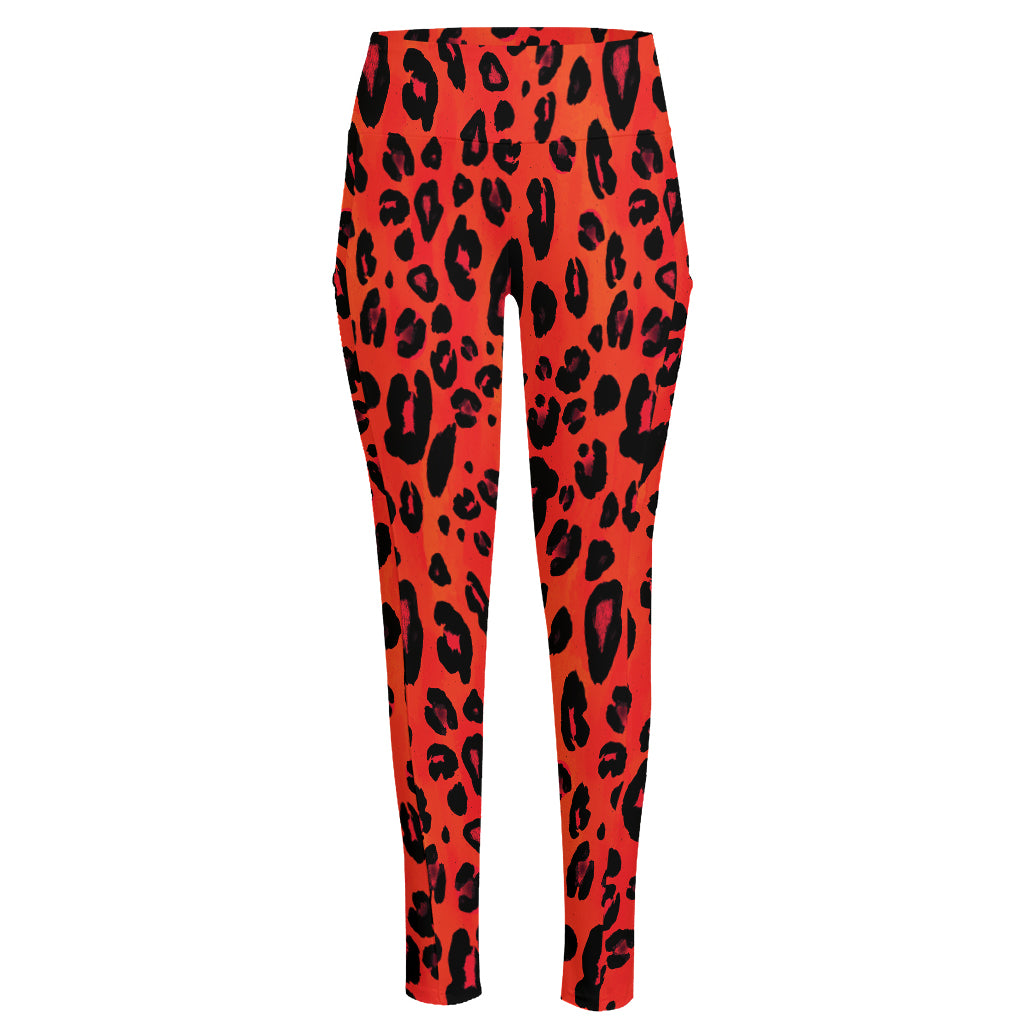 Orange Leopard Print High-Waisted Pocket Leggings