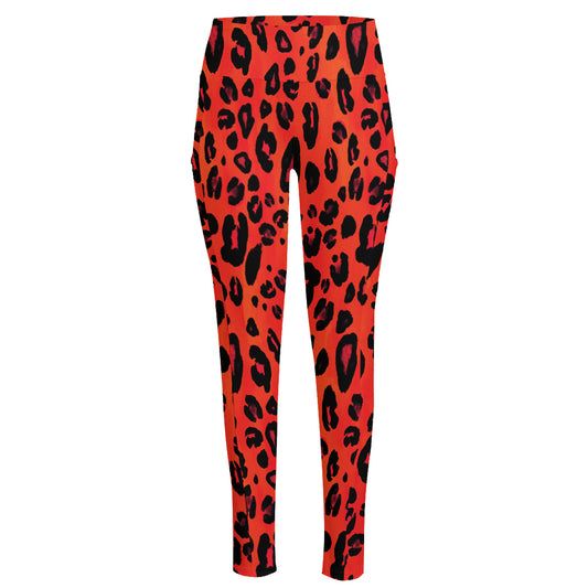 Orange Leopard Print High-Waisted Pocket Leggings