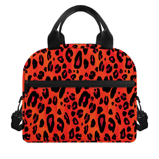 Orange Leopard Print Insulated Lunch Bag