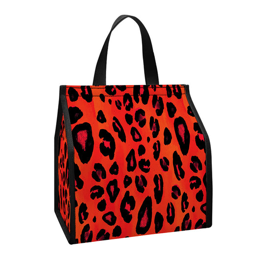 Orange Leopard Print Insulated Lunch Tote