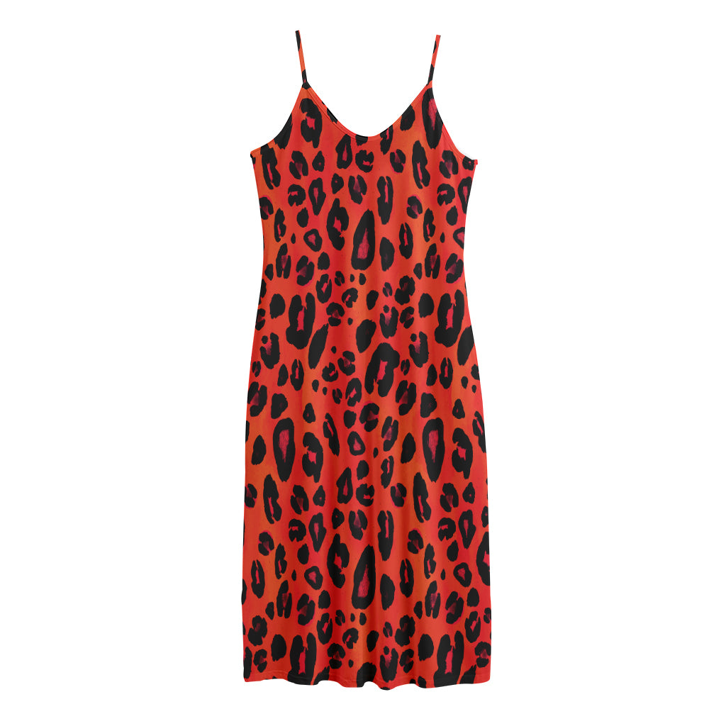 Orange Leopard Print Jersey Midi Cami Dress