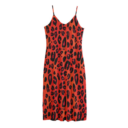 Orange Leopard Print Jersey Midi Cami Dress