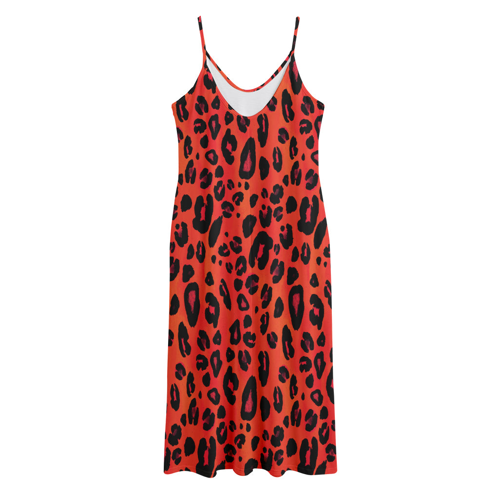 Orange Leopard Print Jersey Midi Cami Dress