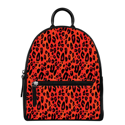 Orange Leopard Print Leather Backpack