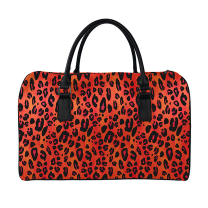 Orange Leopard Print Leather Duffle Bag