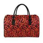 Orange Leopard Print Leather Duffle Bag