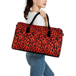 Orange Leopard Print Leather Duffle Bag