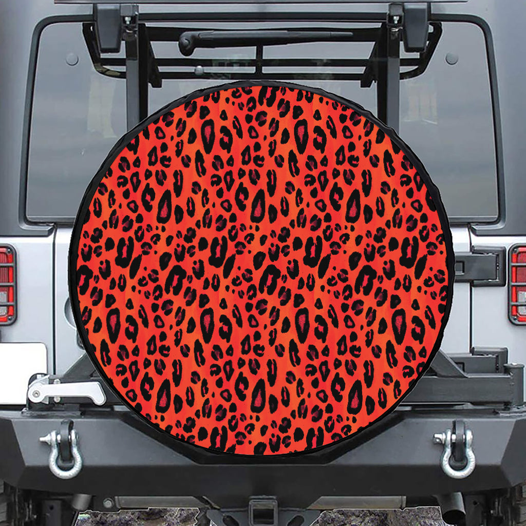 Orange Leopard Print Leather Spare Tire Cover