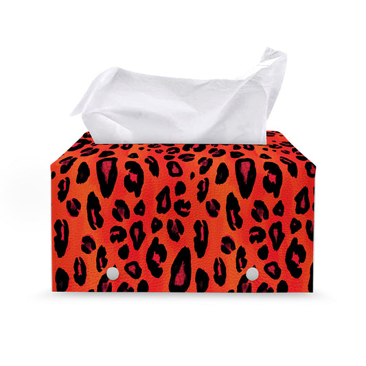 Orange Leopard Print Leather Tissue Box Cover
