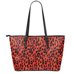 Orange Leopard Print Leather Tote Bag