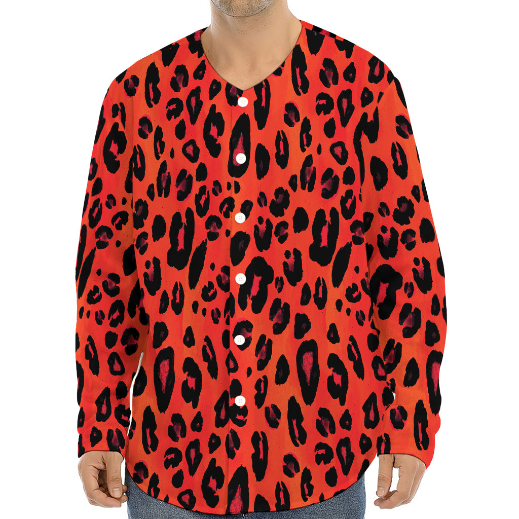 Orange Leopard Print Long Sleeve Baseball Jersey