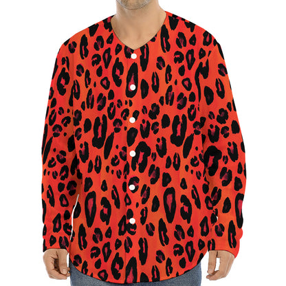 Orange Leopard Print Long Sleeve Baseball Jersey