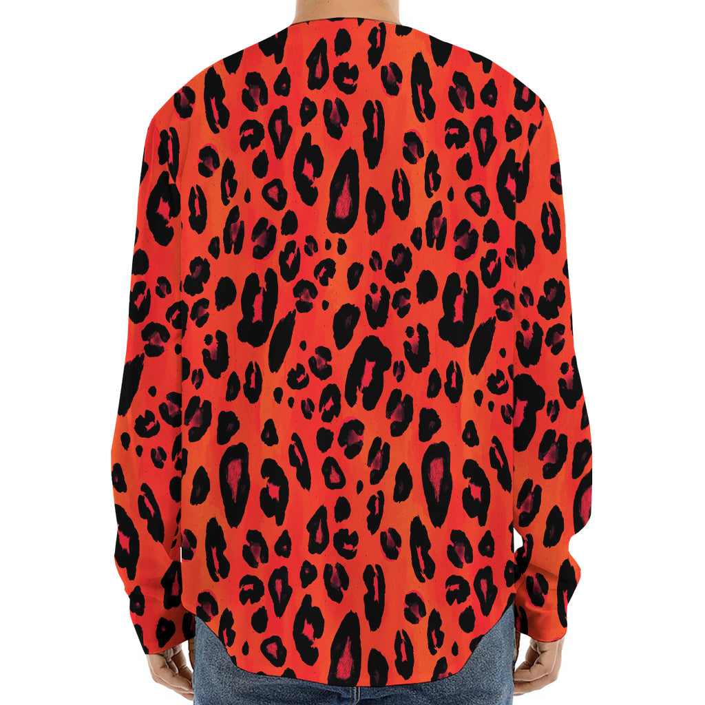 Orange Leopard Print Long Sleeve Baseball Jersey