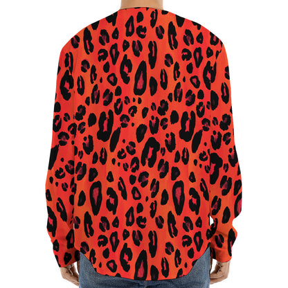 Orange Leopard Print Long Sleeve Baseball Jersey