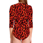 Orange Leopard Print Long Sleeve Swimsuit