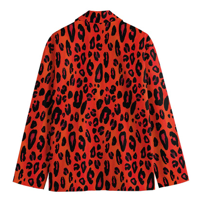 Orange Leopard Print Men's Blazer