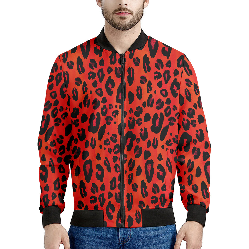 Orange Leopard Print Men's Bomber Jacket