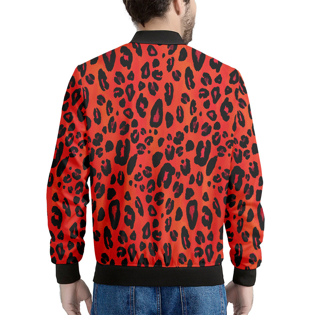 Orange Leopard Print Men's Bomber Jacket