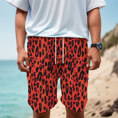 Orange Leopard Print Men's Cargo Shorts