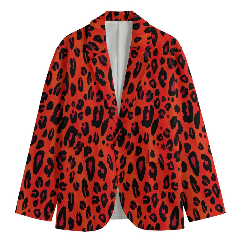 Orange Leopard Print Men's Cotton Blazer