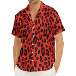 Orange Leopard Print Men's Deep V-Neck Shirt