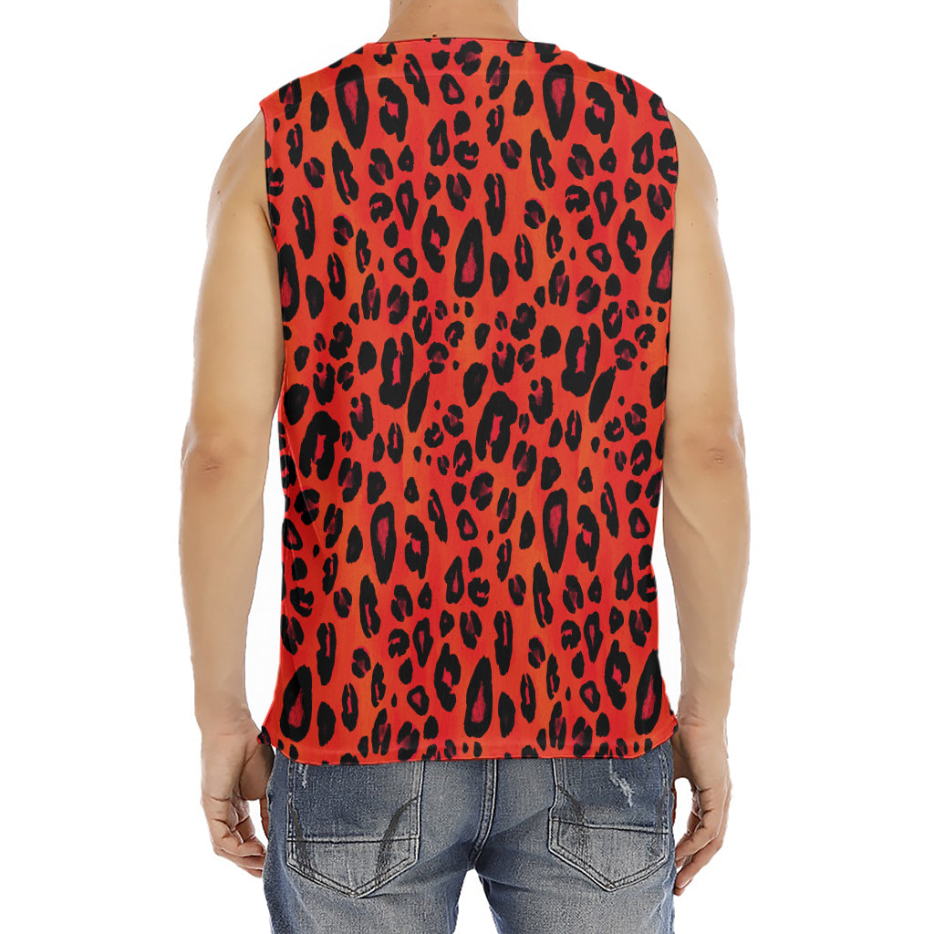 Orange Leopard Print Men's Fitness Tank Top